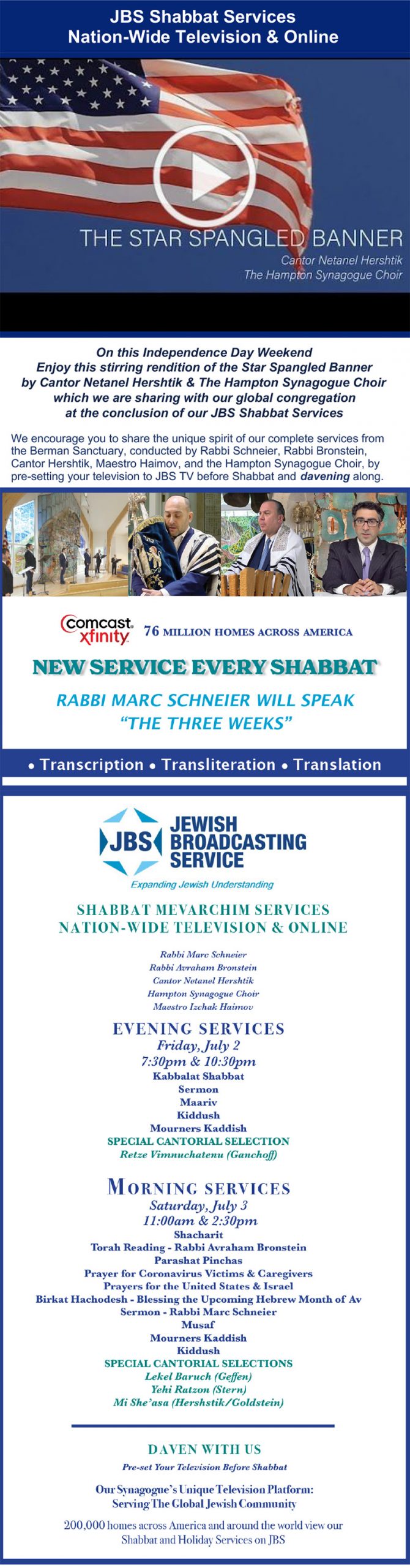 Read more about the article JBS TV Shabbat & Holiday Services